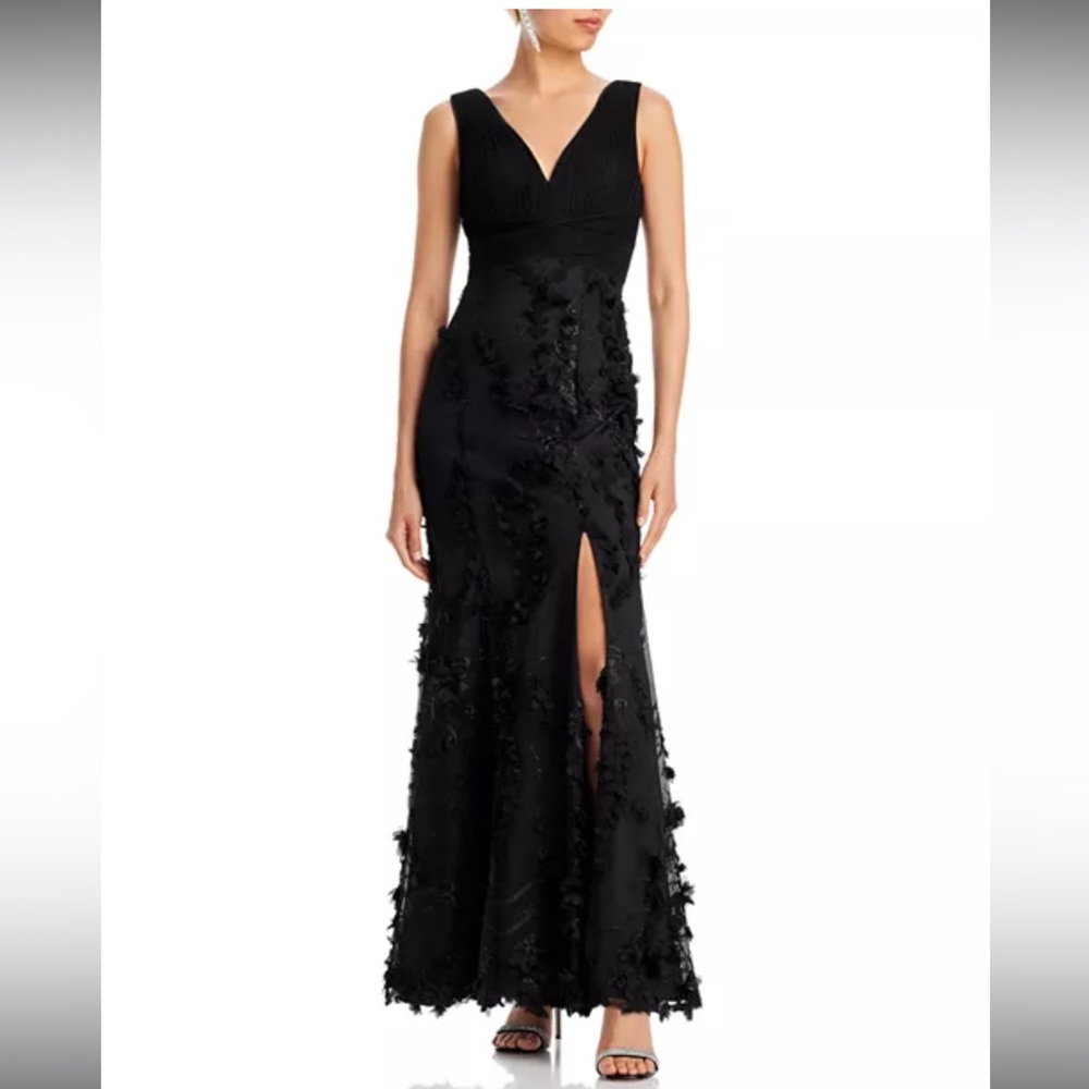 Aidan Mattox Floral Appliqué Mermaid Gown Black